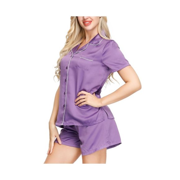INK+IVY 100% Polyester Short Sleeve & Shorts Pajama Set Med Purple - Picture 2 of 6